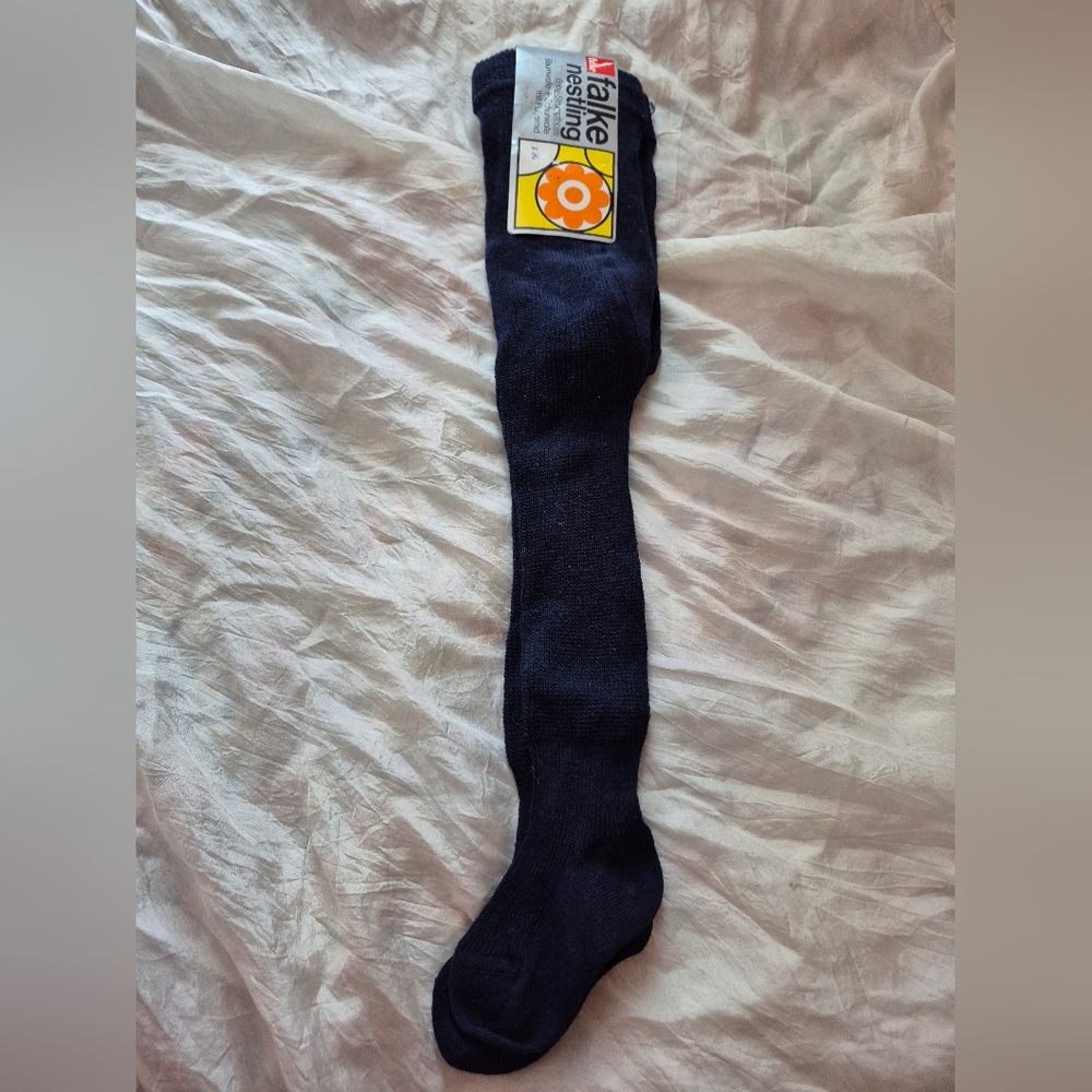 Wool And Cotton Blend Ribbed Navy Baby Tights By Falke Size 1-2 Years